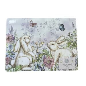 LAUREL HOME Floral Garden EASTER Bunny Cork Back Placemats 11x15 Set of 4 NEW